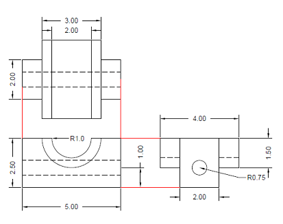 Multi-view engineering projection — insert cross-section detail