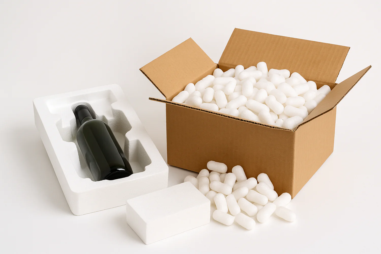 EPS insert with glass bottle — conventional thermocol packaging